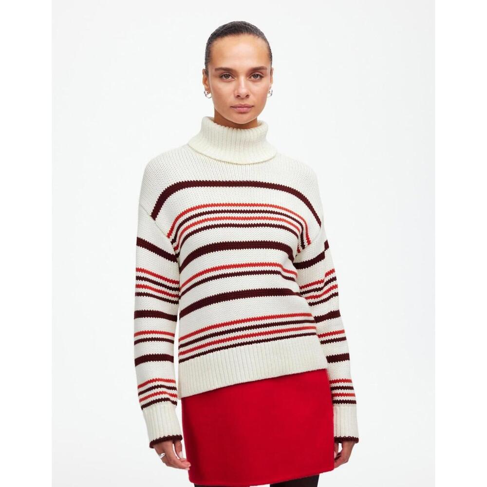 NWT Madewell Ribbed Cotton Turtleneck Sweater in Stripe - MSRP $118 - Size XS